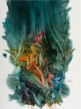 孟涛，《禽殇·沉羽》，布上油画，150x200cm，2009.png