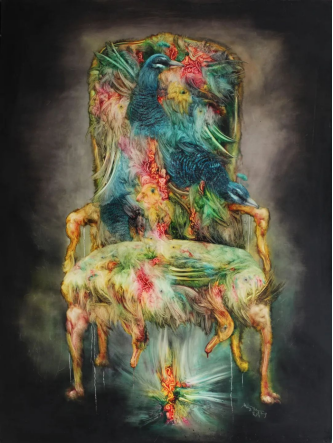 孟涛，《禽殇·剩羽 No.2 》，布上油画，150x200cm，2009.png